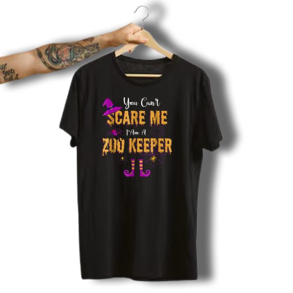 You Cant Scare Me Im A Zoo Keeper Halloween Witch Hat Spider Webs Striped Socks T Shirt 1 t shirt 1
