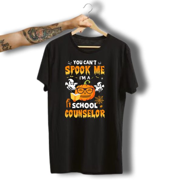 You Cant Spook Me IM A School Counselor Halloween Pumpkin Ghosts Book Spiders T Shirt t shirt 1
