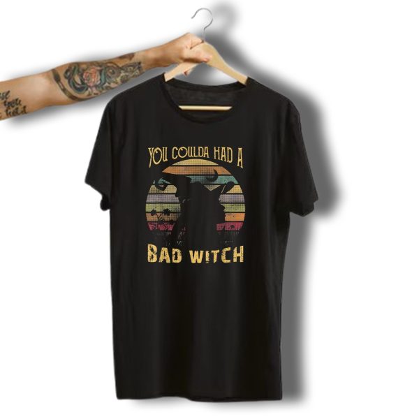 You Coulda Had A Bad Witch Halloween Funny Awesome Silhouette With Retro Sunset Stripes T Shirt t shirt 1
