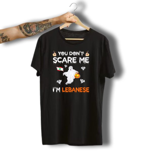 You Dont Scare Me IM Lebanese Ghost With Lebanese Flag And Pumpkin Halloween T Shirt t shirt 1