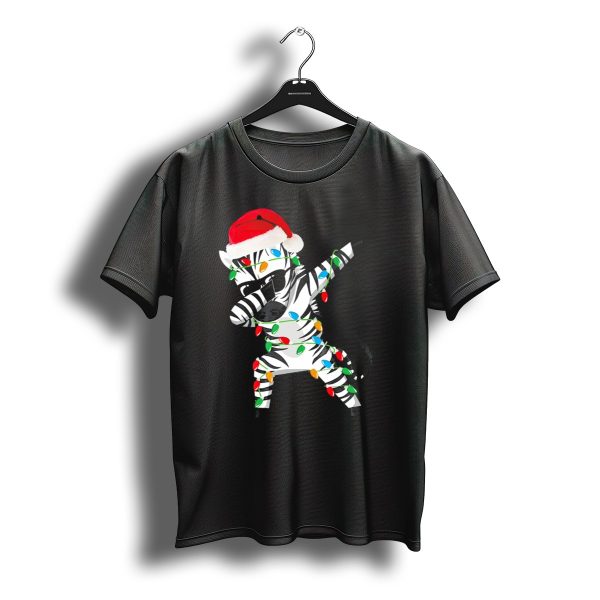 Zebra Dab Santa Hat Wrapped In Christmas Lights T Shirt t shirt 1