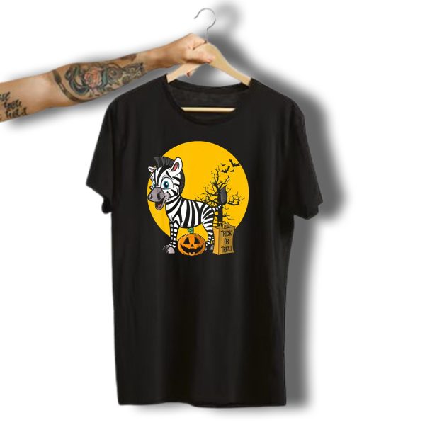 Zebra Halloween Trick Or Treat Pumpkin And Bats T Shirt t shirt 1