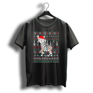 Zebra Santa With Lights Ugly Christmas Sweater Style Snowflakes Reindeer Snowmen T Shirt