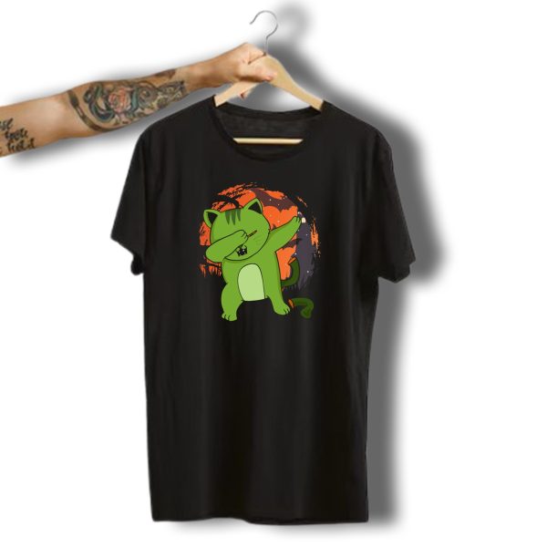 Zombie Cat Dabbing With Moonlit Halloween Background T Shirt t shirt 1