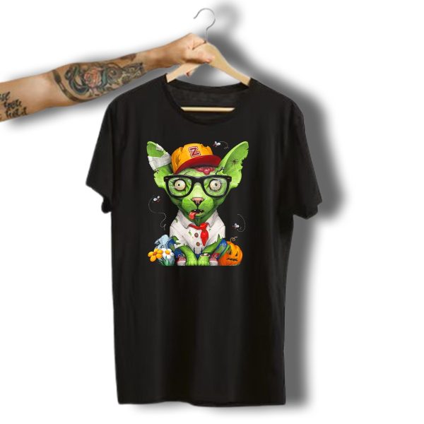 Zombie Sphynx Cat Halloween Z Hat Bugs Brain Bandage T Shirt t shirt 1