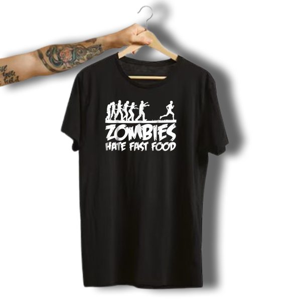 Zombies Hate Fast Food Funny Halloween Runner Chase T Shirt t shirt 1