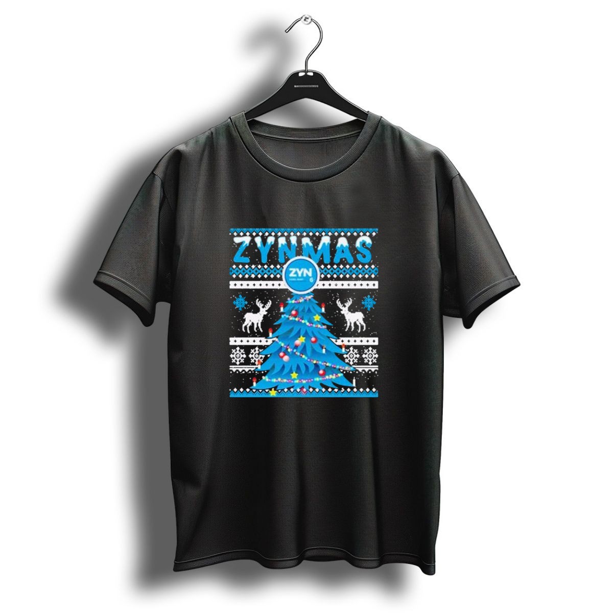 Zynmas Zyn Blue Christmas Tree Reindeer Pattern Snowflakes T Shirt 1 t shirt 1