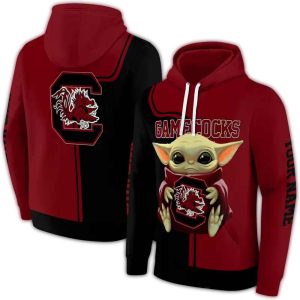 Personalized South Carolina Gamecocks Baby Yoda All-Over Print Hoodie