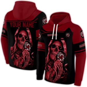 Personalized South Carolina Gamecocks Grim Reaper Garnet All-Over Print Hoodie