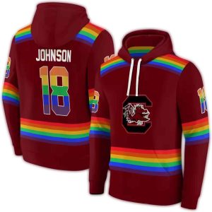 Personalized South Carolina Gamecocks Rainbow Stripes Garnet All-Over Print Hoodie