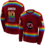 Personalized South Carolina Gamecocks Rainbow Stripes Garnet All-Over Print Sweatshirt