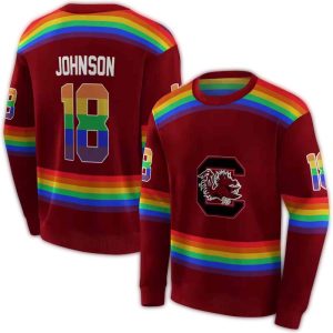 Personalized South Carolina Gamecocks Rainbow Stripes Garnet All-Over Print Sweatshirt