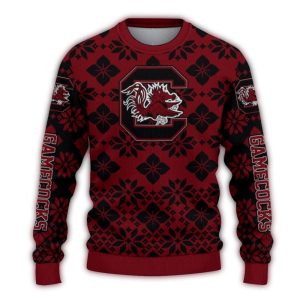 Personalized South Carolina Gamecocks Snowflake Matrix Garnet Ugly Sweater