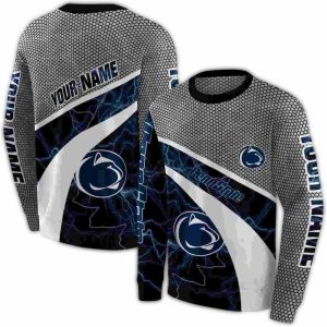 Personalized Penn State Nittany Lions Hexagonal Mesh Blue Black Gray All-Over Print Sweatshirt