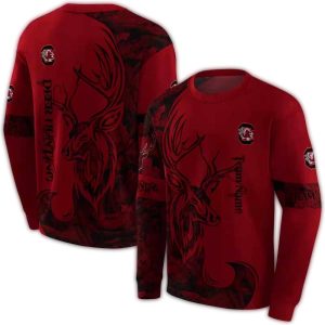 Personalized South Carolina Gamecocks Deer Silhouette Garnet All-Over Print Sweatshirt