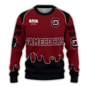Personalized South Carolina Gamecocks Flame Border Ugly Sweater