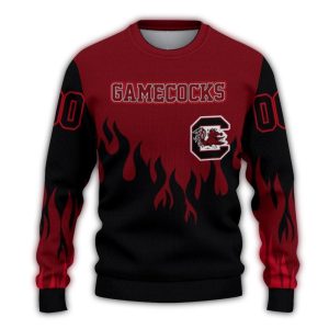 Personalized South Carolina Gamecocks Flame Outline Ugly Sweater