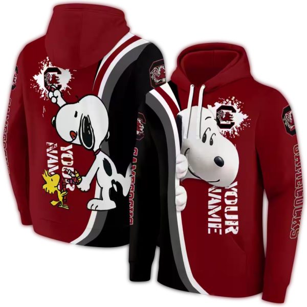 customized south carolina gamecocks peeking snoopy garnet hoodie fashion forward 1