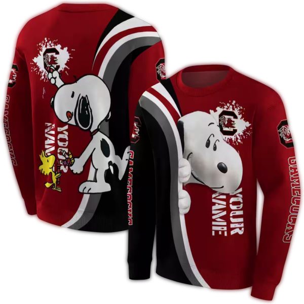 customized south carolina gamecocks peeking snoopy garnet hoodie premium grade 1