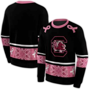 South Carolina Gamecocks Awareness Ribbon Black Pink All-Over Print Sweatshirt