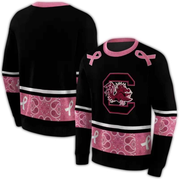 south carolina gamecocks awareness ribbon black pink hoodie premium grade