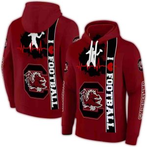 South Carolina Gamecocks Football Heartbeat All-Over Print Hoodie