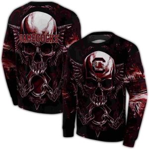 South Carolina Gamecocks Skull Artwork Garnet All-Over Print Sweatshirt