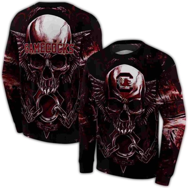 south carolina gamecocks skull artwork garnet black hoodie premium grade