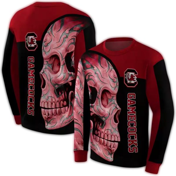 south-carolina-gamecocks-skull-motif-garnet-black-hoodie-premium-grade south carolina gamecocks skull motif garnet black hoodie premium grade