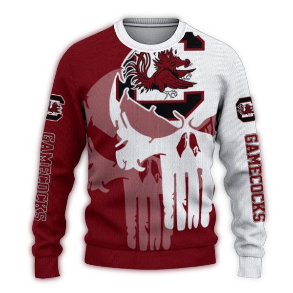 south-carolina-gamecocks-skull-split-garnet-white-sweater-best-selling south carolina gamecocks skull split garnet white sweater best selling